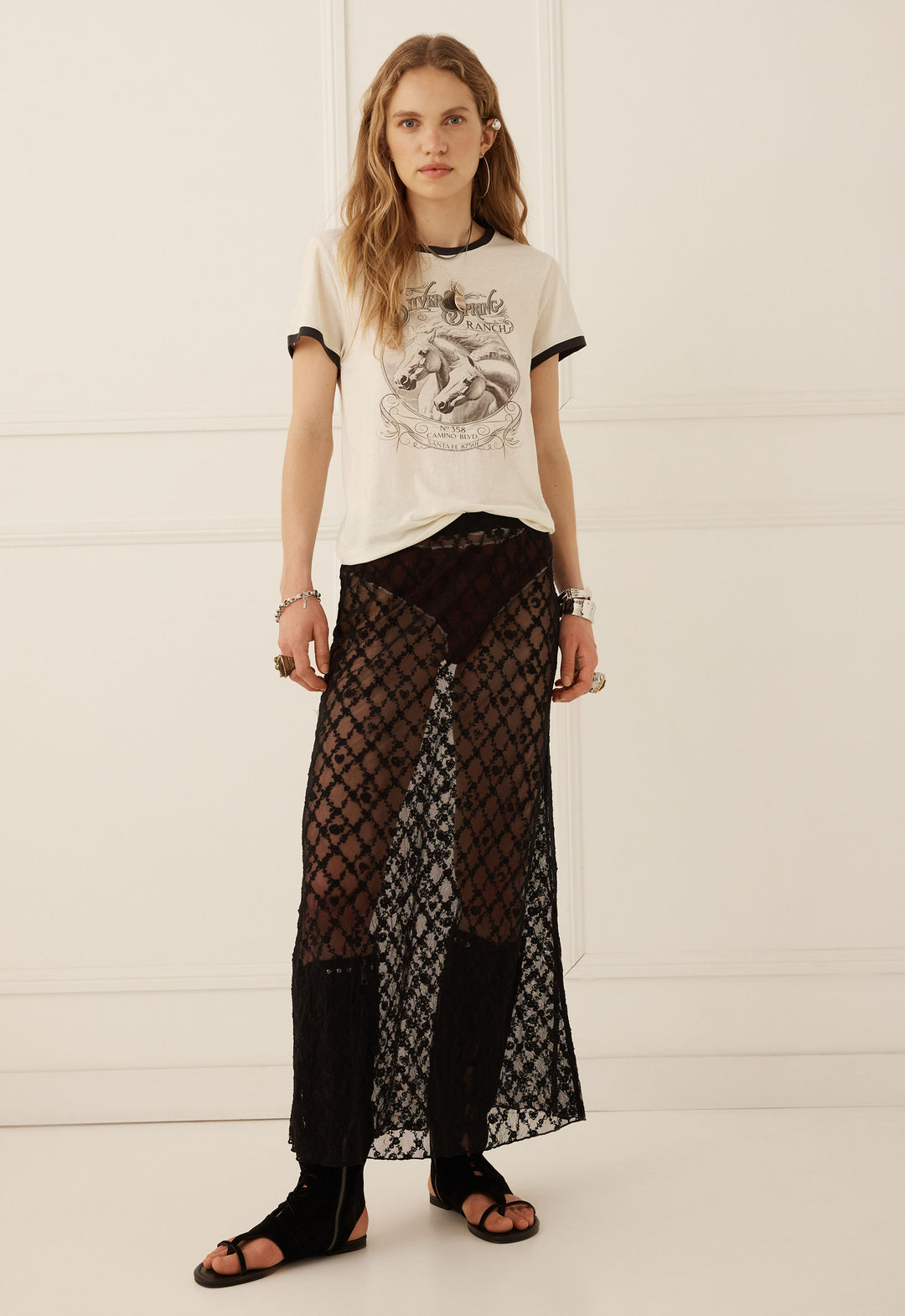 Spell Serpent Lace Maxi Skirt- Noir