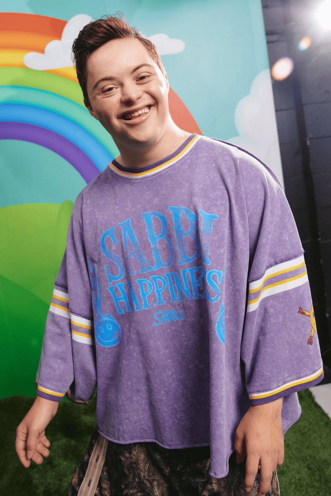 Alternate front view of the Sabbi Glad Rag tee in purple