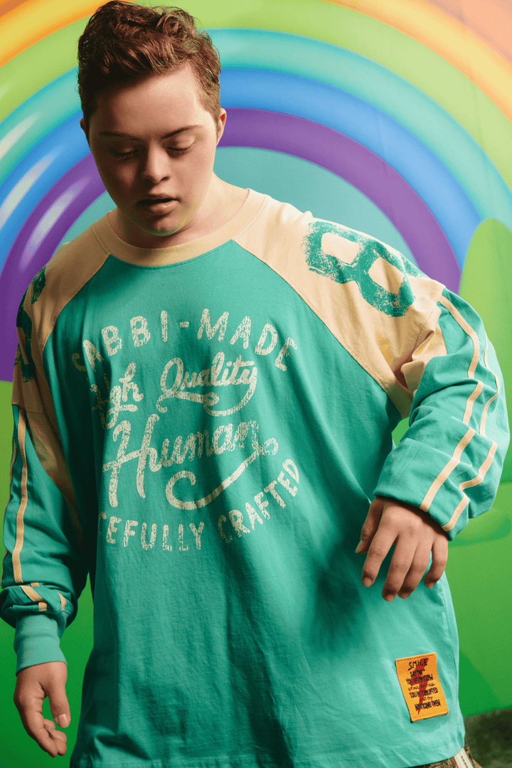 Alternate front view of the green High Quality Human Long Sleeve Tee