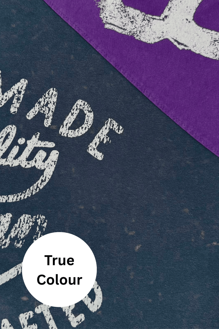Purple High Quality Human Long Sleeve Tee shown true to size on a model