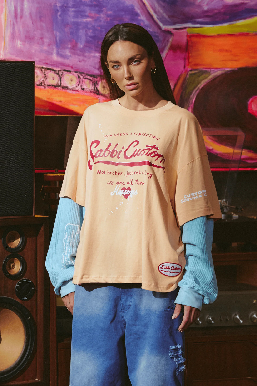 Sabbi Long Sleeve Custom Tee- Apricot