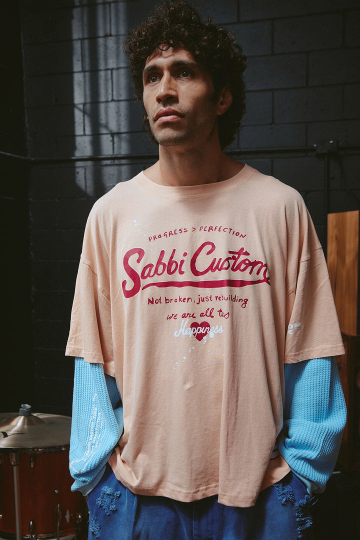 Sabbi Long Sleeve Custom Tee- Apricot
