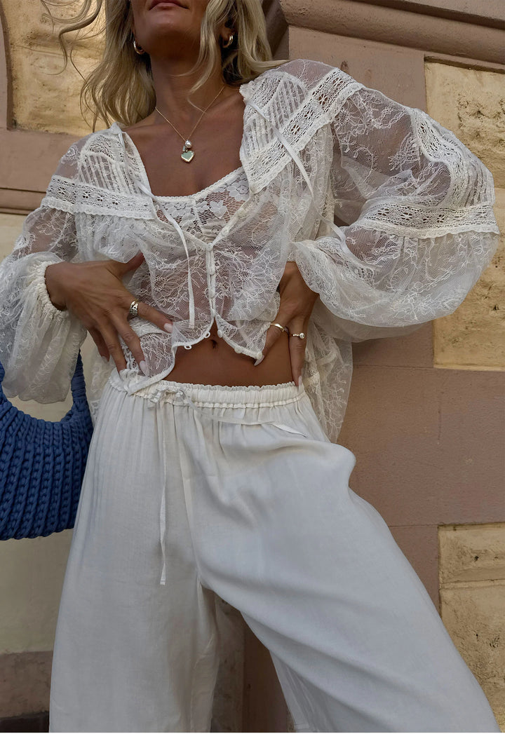 Spell Teodora Lace Blouse Sea Salt
