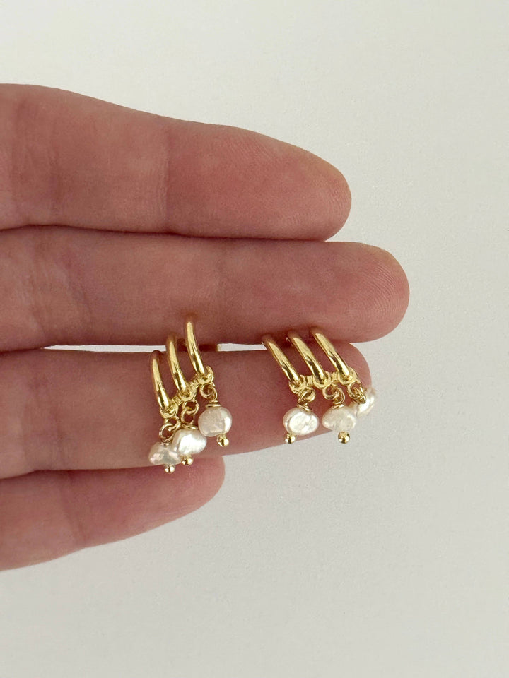 Zelie 14K Gold Filled Triple Stud Earrings – Turquoise & Pearl