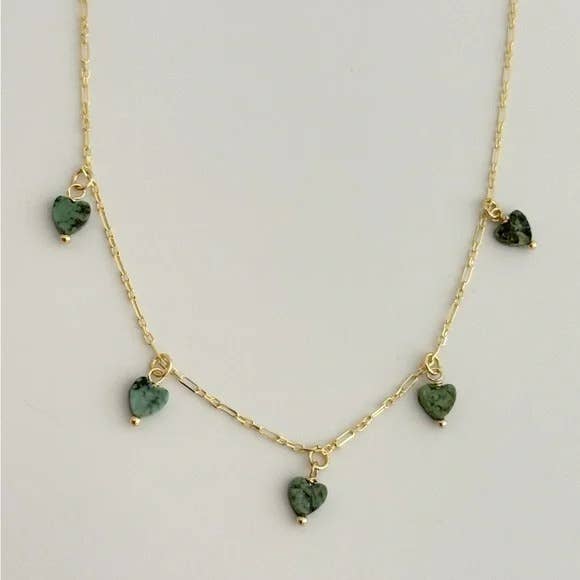 African Turquoise Blocky Heart Necklace - 18K Gold Filled Dainty Chain - Meadow CollectiveNecklace