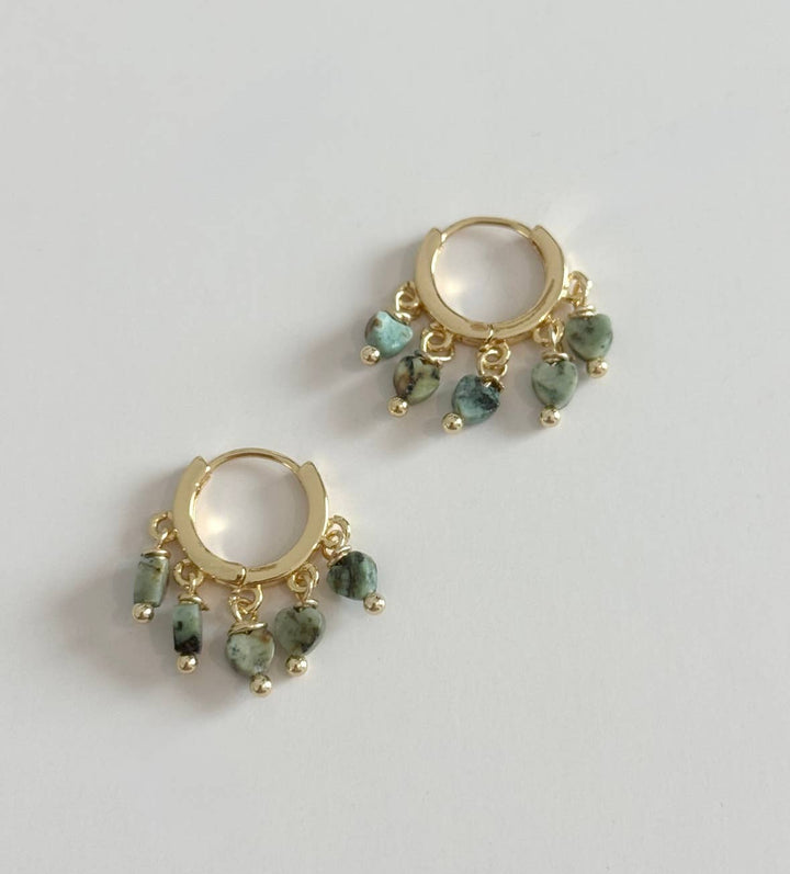 African Turquoise Heart Huggie Hoops | 14K Gold Filled Earrings - Meadow Collectiveearrings