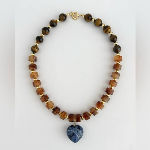 Alora Cafe Citrine & Tiger Eye Chunky Heart Necklace - Meadow Collectivenecklace