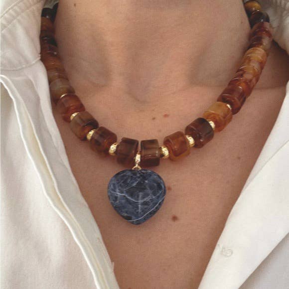 Alora Cafe Citrine & Tiger Eye Chunky Heart Necklace - Meadow Collectivenecklace