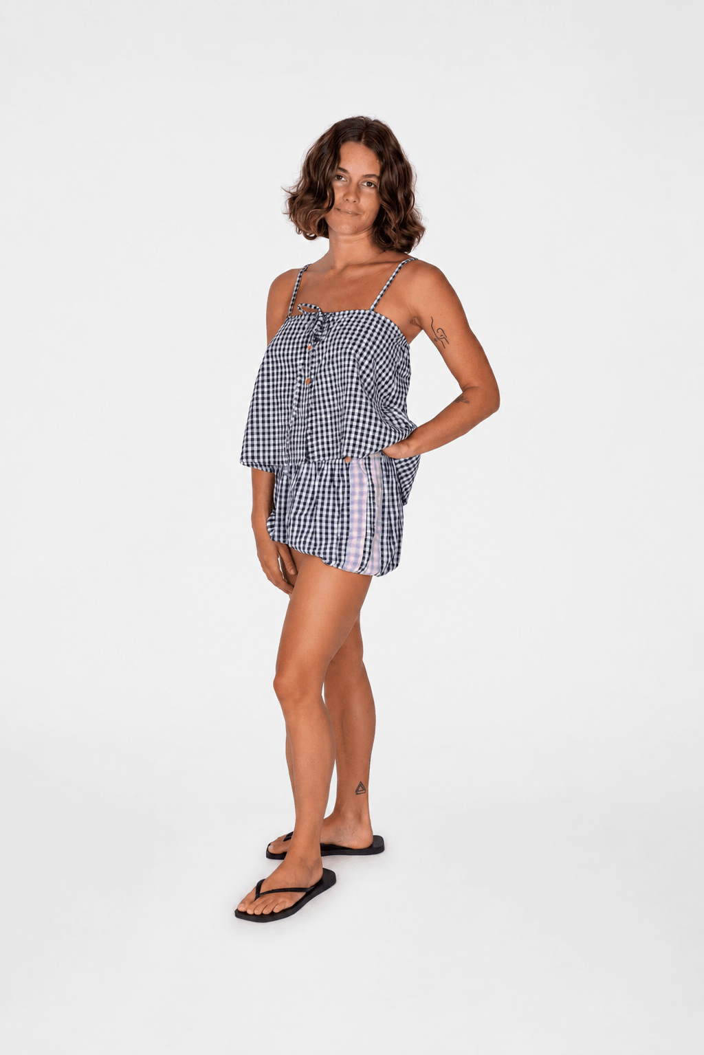 Aura Button Cami Top in Black Gingham