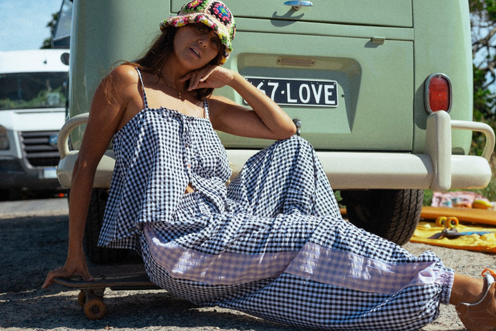 Aura Button Cami Top in Black Gingham