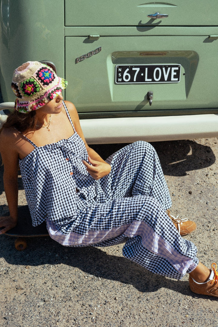 Aura Genie Pants in Black Gingham - detail