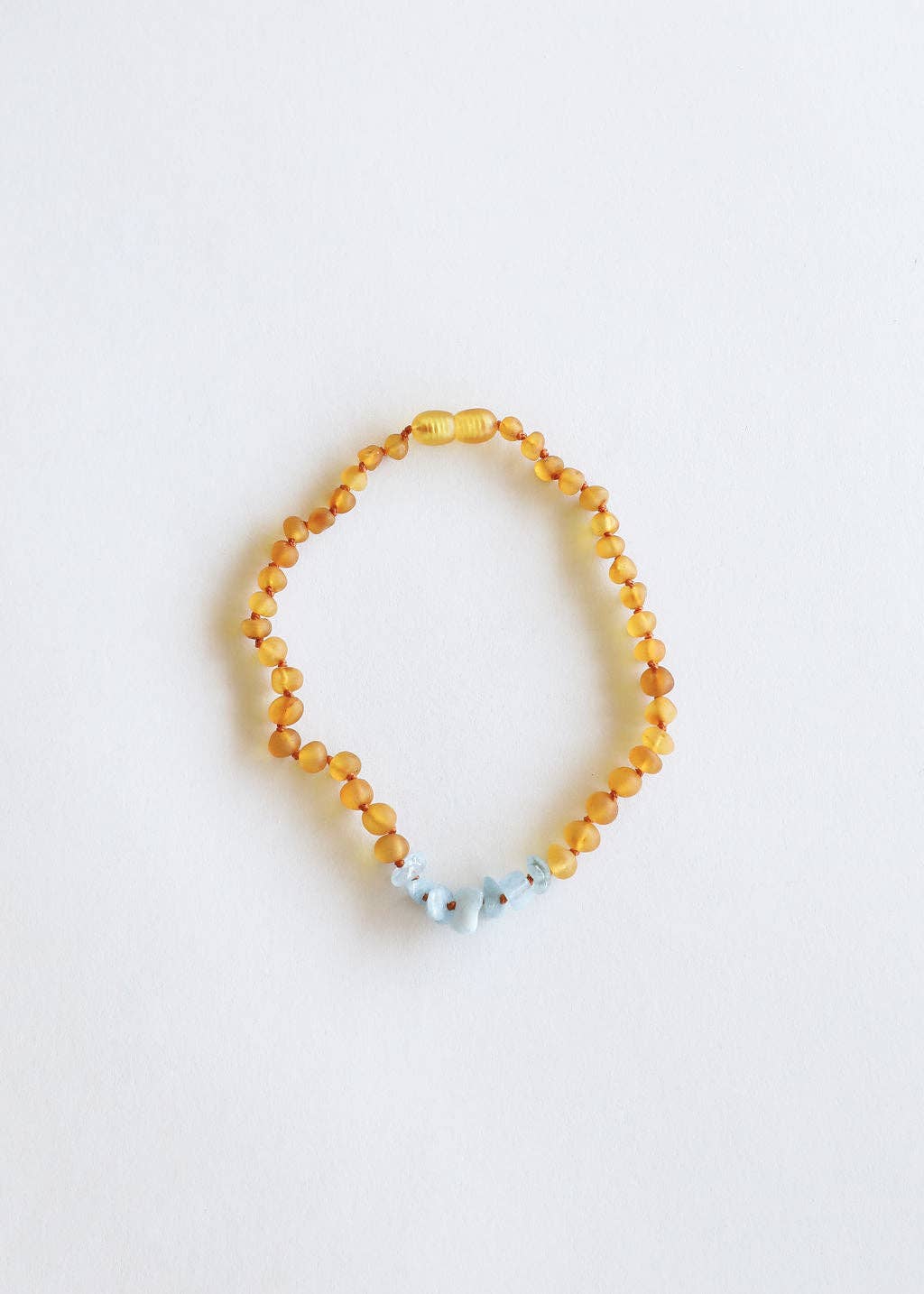 Raw Honey Baltic Amber + Aquamarine || Baby Necklace