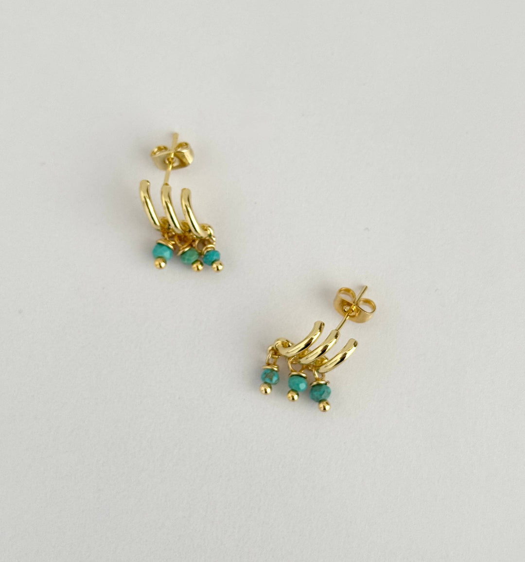 Zelie 14K Gold Filled Triple Stud Earrings – Turquoise & Pearl