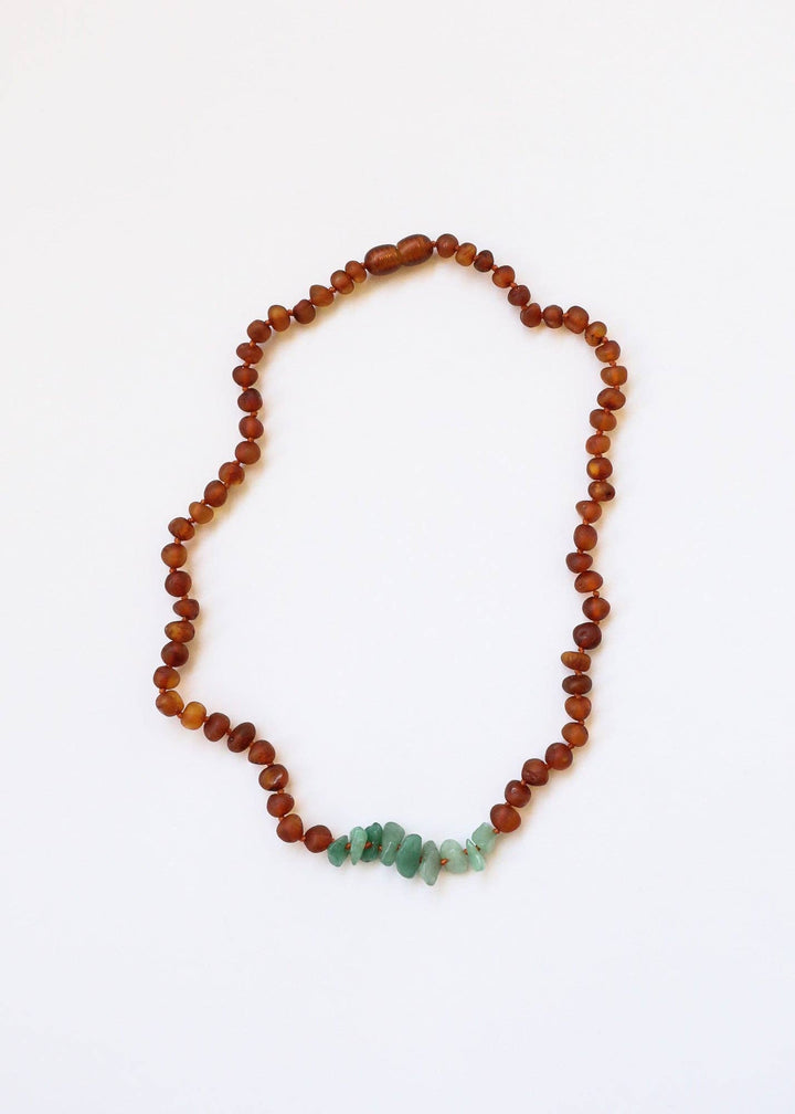 Raw Cognac Baltic Amber + Raw Aventurine || Baby Necklace