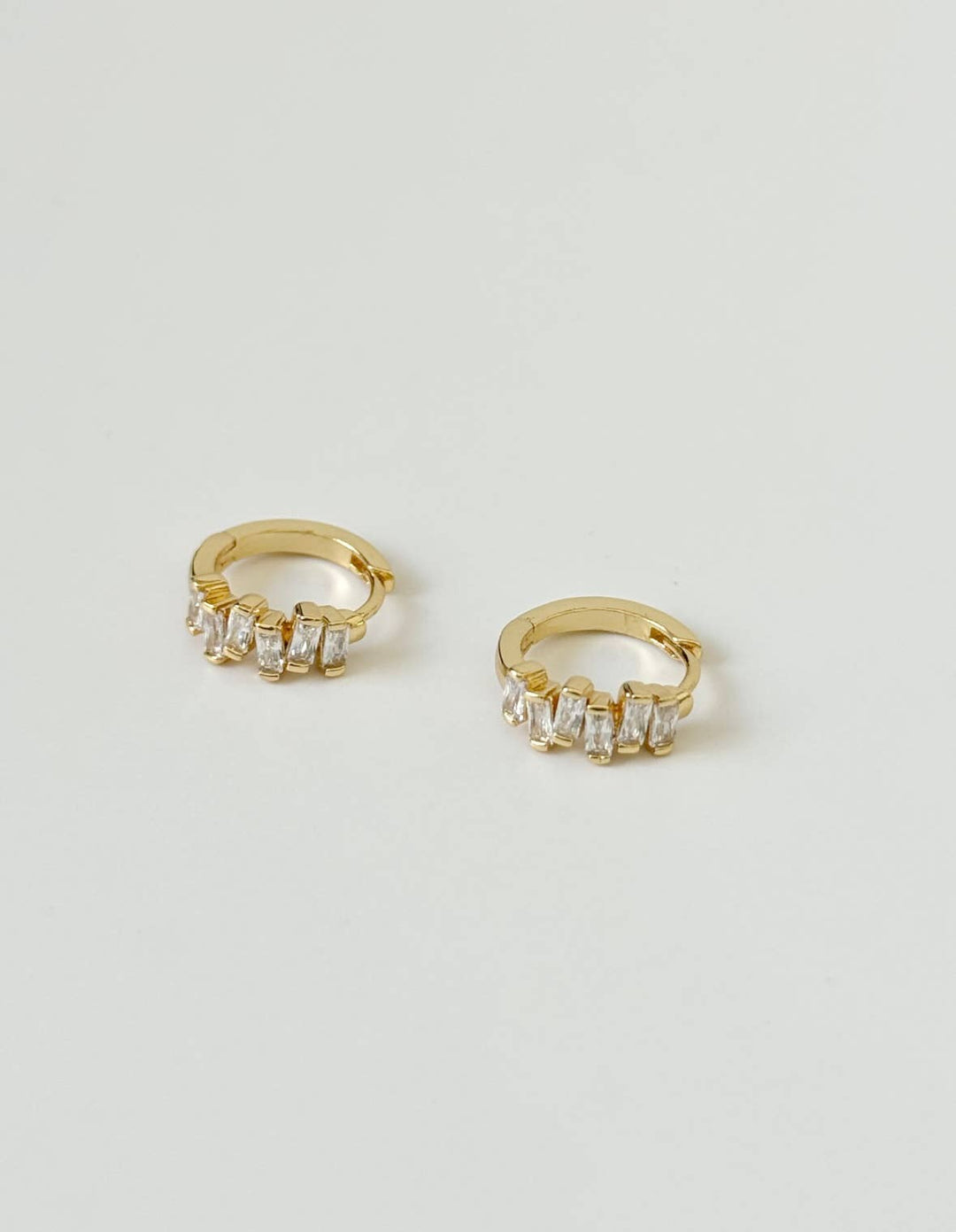 Baguette CZ Minimalist Gold Huggie Hoop Earrings - Meadow Collectiveearrings