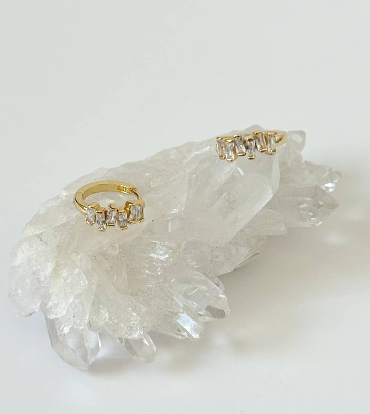 Baguette CZ Minimalist Gold Huggie Hoop Earrings - Meadow Collectiveearrings