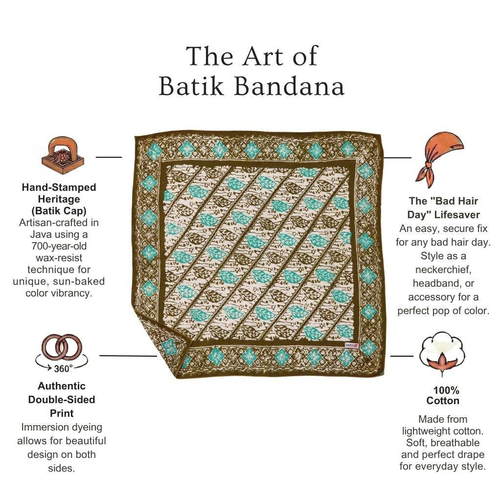 Batik Bandana, 100% Cotton, Leaf Lovers, Green, New, Drawn - Meadow Collectivebandana