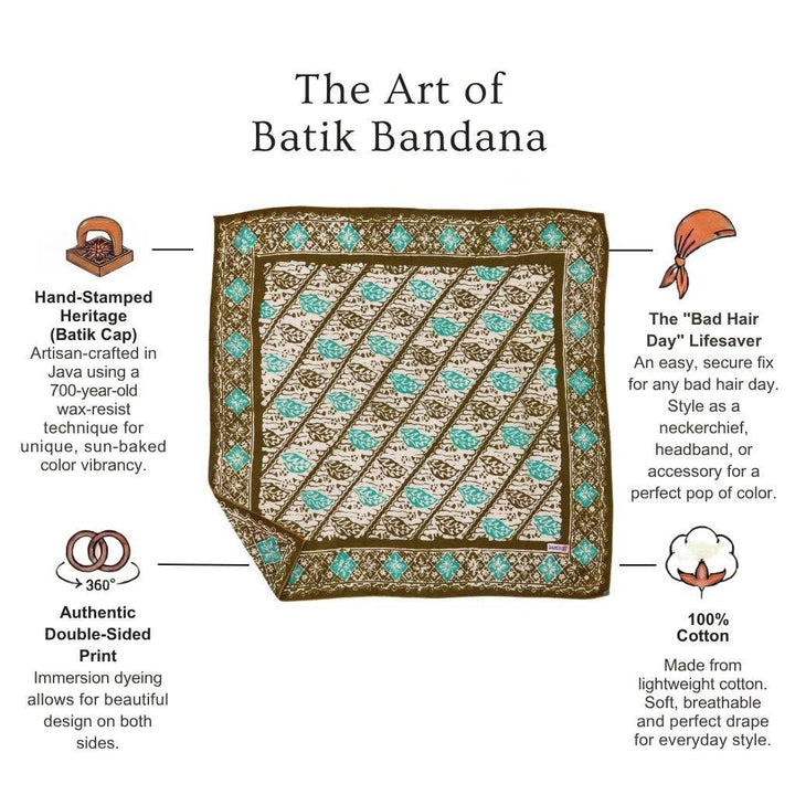 Batik Bandana, 100% Cotton, Leaf Lovers, Green, New, Drawn - Meadow Collectivebandana
