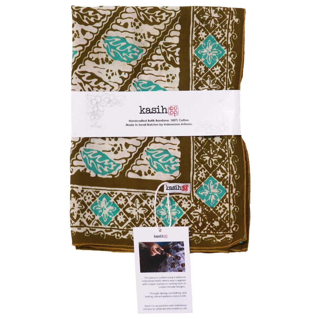 Batik Bandana, 100% Cotton, Leaf Lovers, Green, New, Drawn - Meadow Collectivebandana