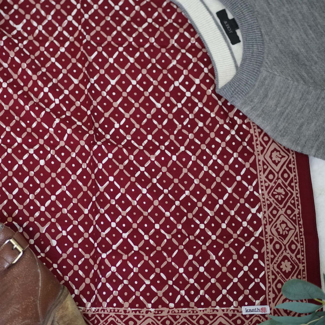 Batik Bandana - Soft Lightweight Cotton, Crimson Cross, Red - Meadow Collectivebandana