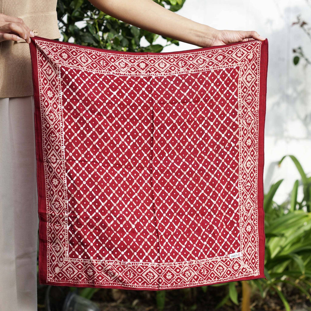 Batik Bandana - Soft Lightweight Cotton, Crimson Cross, Red - Meadow Collectivebandana