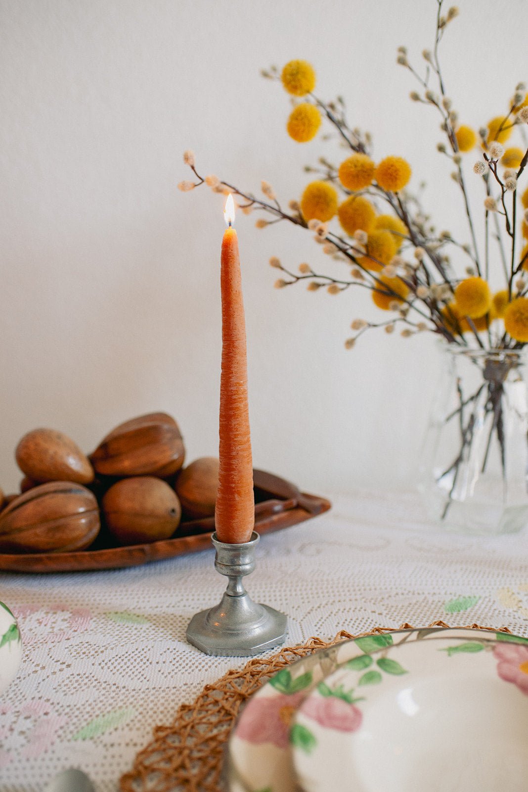 Beeswax Carrot Taper Candle Pair - 2 candles - Meadow Collectivecandle
