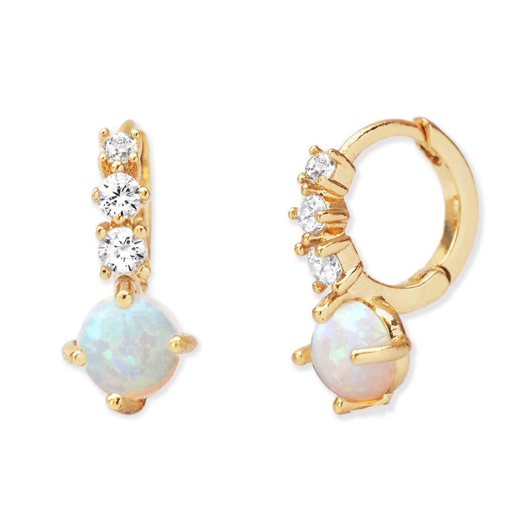 Bezel Set Opal Huggie With CZ Accents - Meadow Collectiveearrings