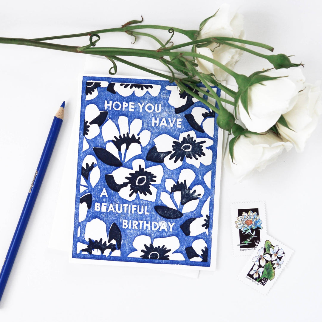 Blue Floral Garden Beautiful Birthday Card - Meadow Collectivebirthday card