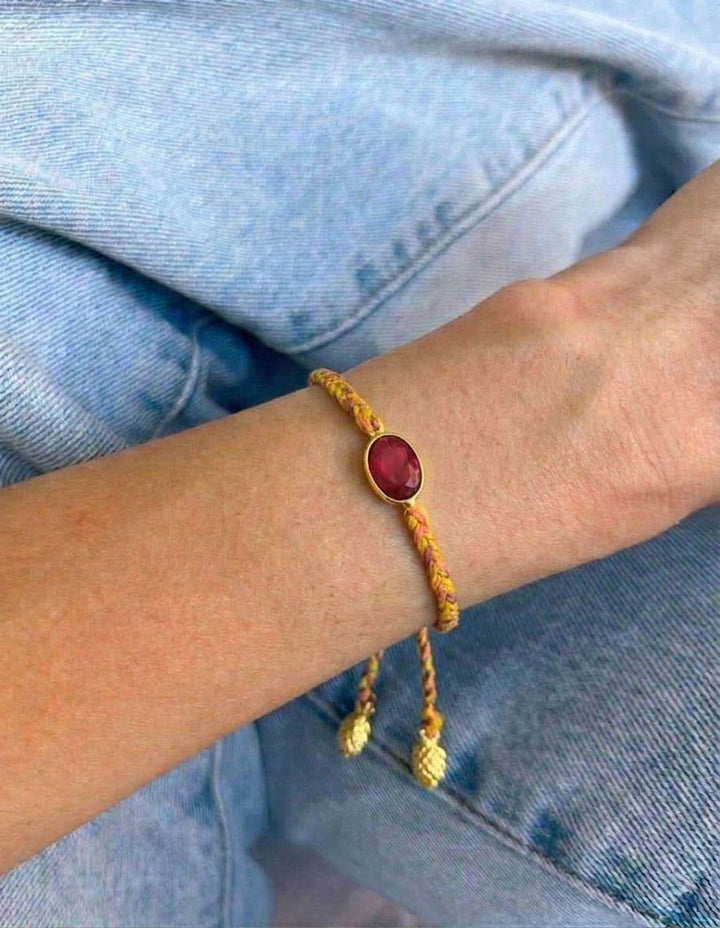 Braided Bracelet Gold Plated Golden String - Pink Tourmaline - Meadow Collectivebracelets