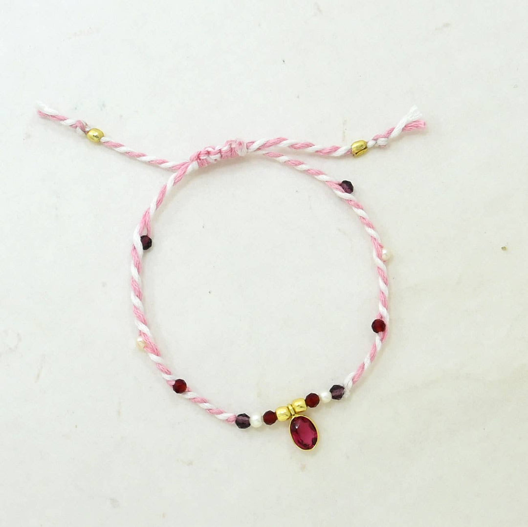 Braided Bracelet Gold Plated - Pink String - Pink Tourmaline - Meadow Collectivebracelets