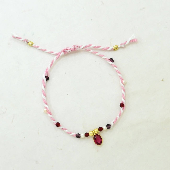 Braided Bracelet Gold Plated - Pink String - Pink Tourmaline - Meadow Collectivebracelets