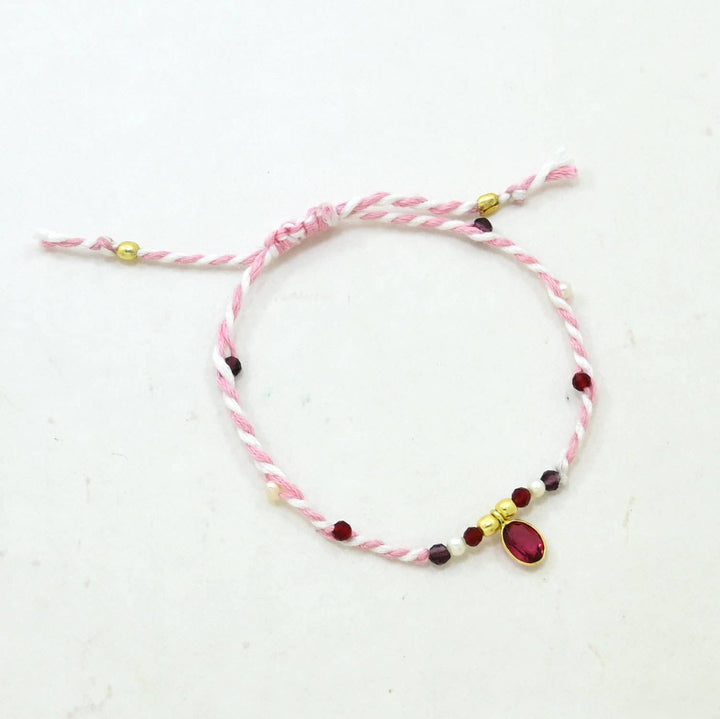 Braided Bracelet Gold Plated - Pink String - Pink Tourmaline - Meadow Collectivebracelets