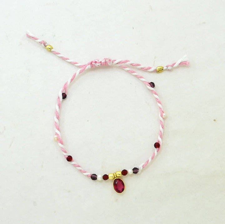 Braided Bracelet Gold Plated - Pink String - Pink Tourmaline - Meadow Collectivebracelets