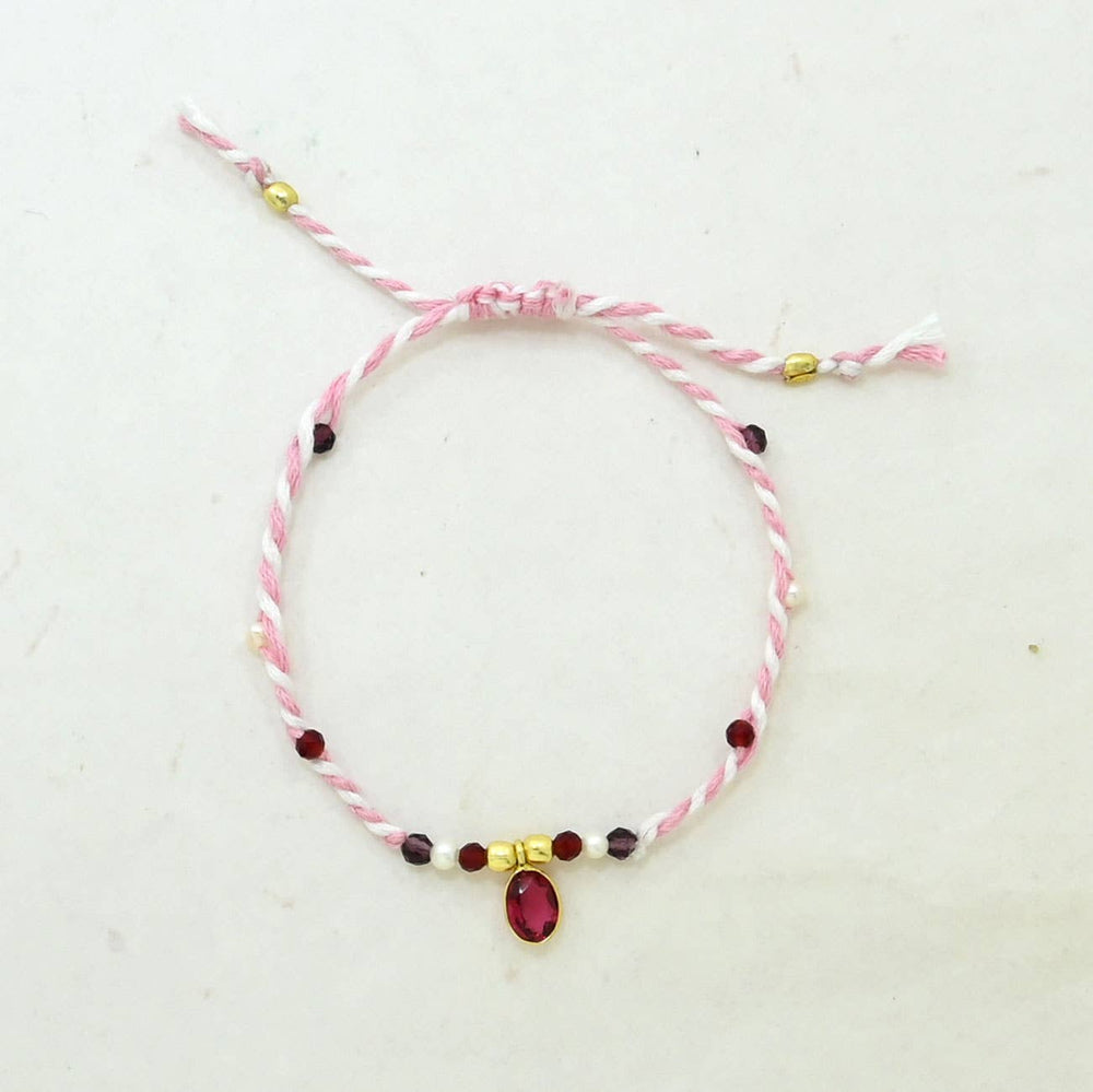 Braided Bracelet Gold Plated - Pink String - Pink Tourmaline - Meadow Collectivebracelets