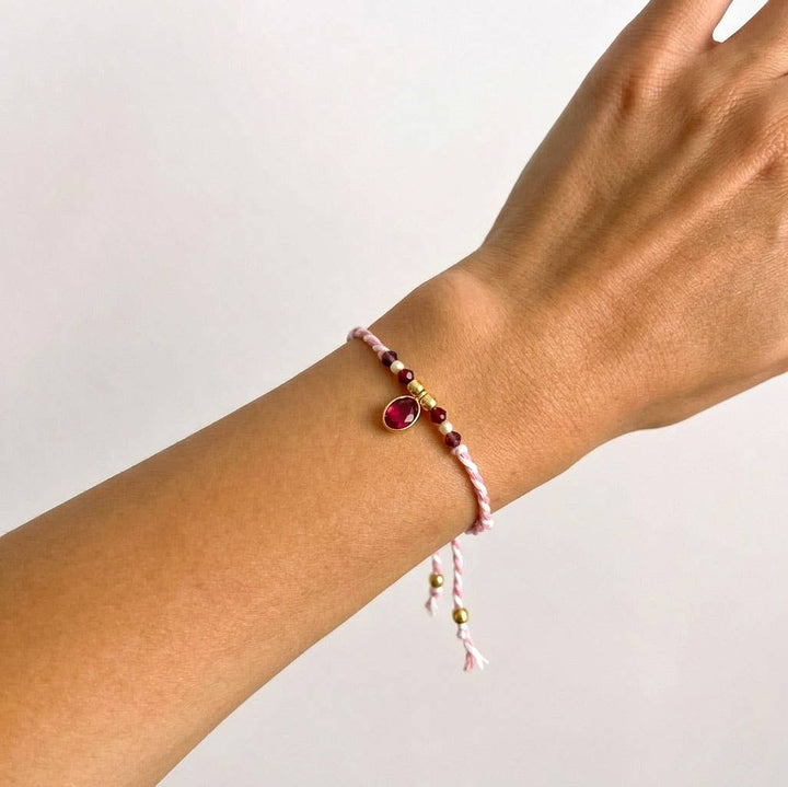 Braided Bracelet Gold Plated - Pink String - Pink Tourmaline - Meadow Collectivebracelets