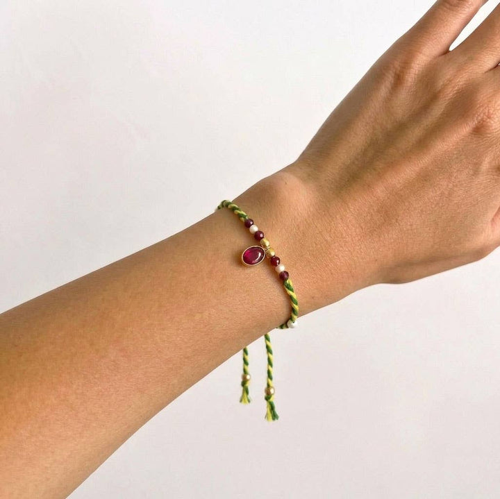 Braided Bracelet - Pink Tourmaline &amp; Pearl - Meadow Collectivebracelet