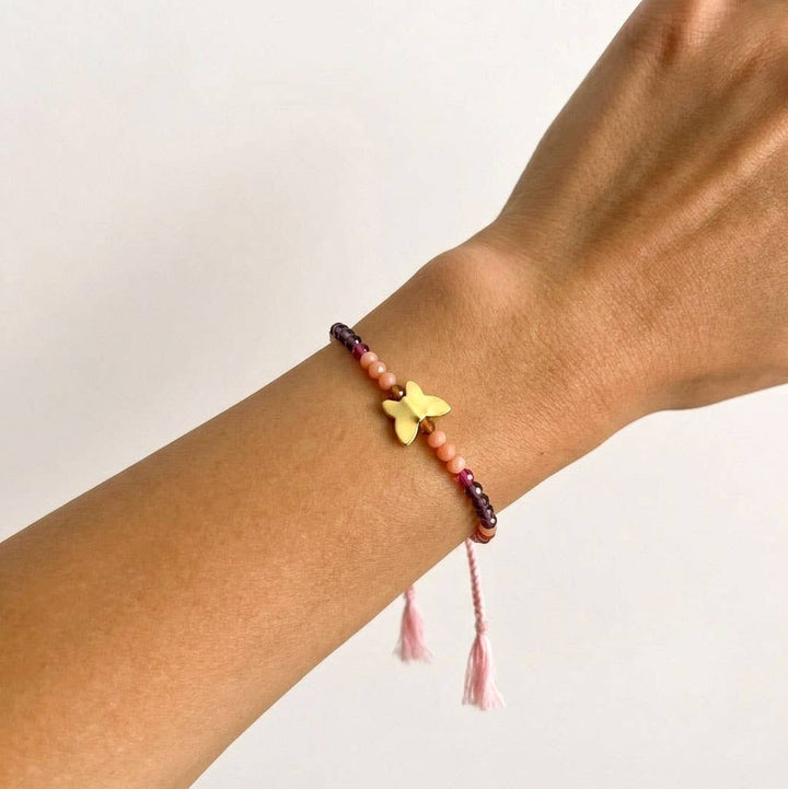 Braided Bracelet - Rhodolite &amp; Peach Moonstone - Meadow Collectivebracelet