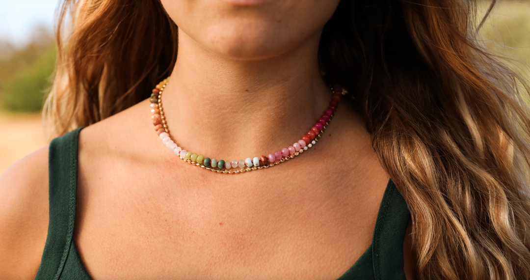 Close up of the Sandbar gemstone necklace