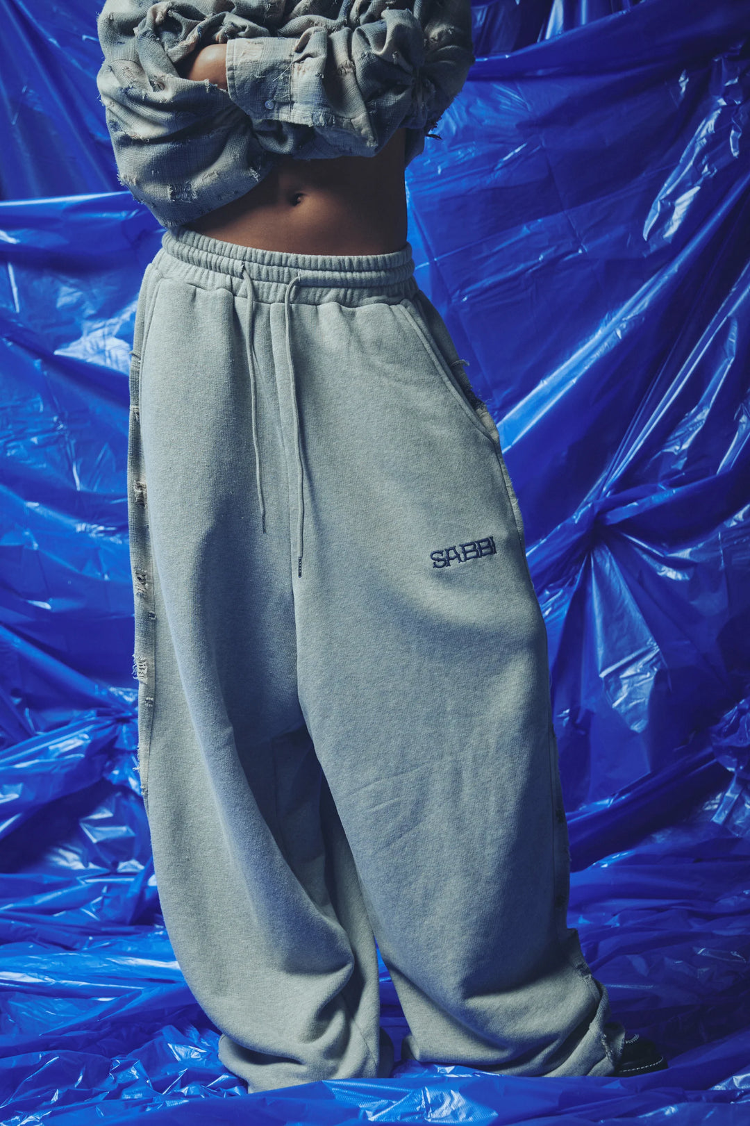 Sabbi Check Mate Wide Leg Trackies - Blue