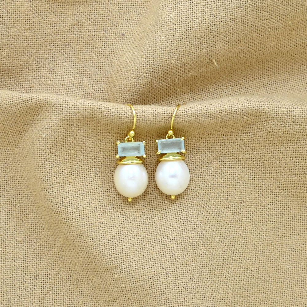 Coline Earring Gold Plated - Pearl & Aquamarine Chalcedony - Meadow Collectiveearrings