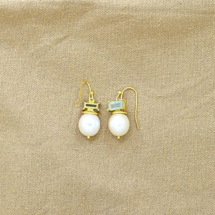 Coline Earring Gold Plated - Pearl &amp; Aquamarine Chalcedony - Meadow Collectiveearrings
