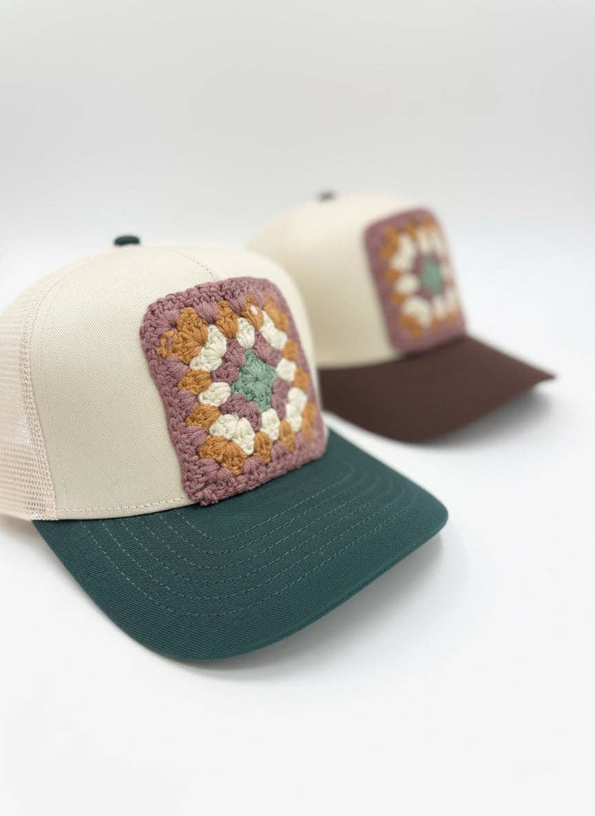 Cur.Co Provisions Handmade Boho Granny Square Trucker Hat - Meadow Collectivetrucker hat