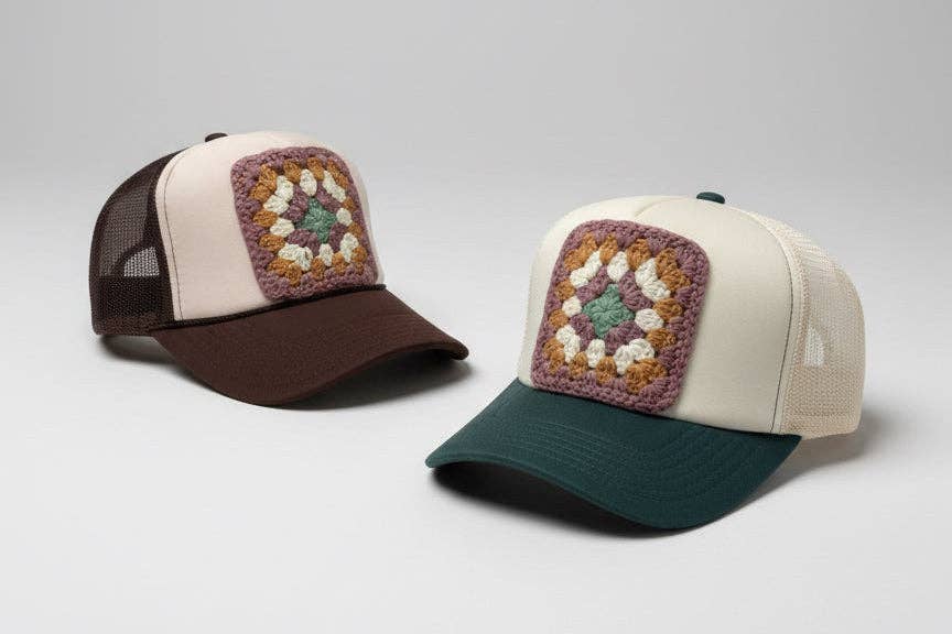 Cur.Co Provisions Handmade Boho Granny Square Trucker Hat - Meadow Collectivetrucker hat
