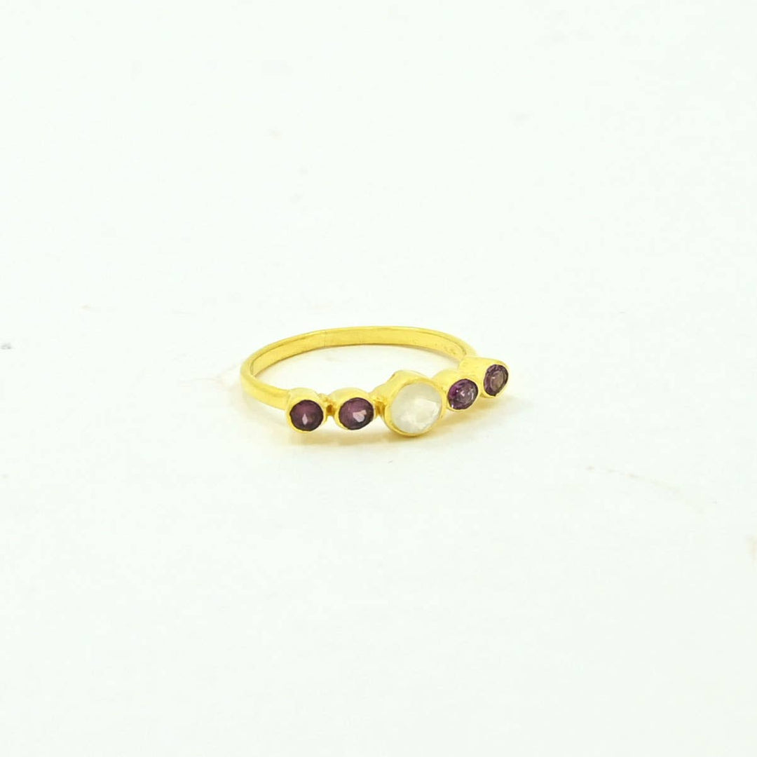Cyrilla Ring Gold Silver - Rhodolite &amp; Moonstone - Meadow Collectivering