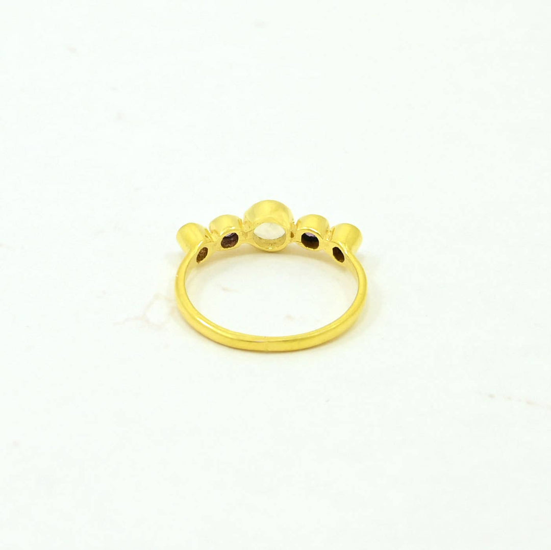 Cyrilla Ring Gold Silver - Rhodolite &amp; Moonstone - Meadow Collectivering