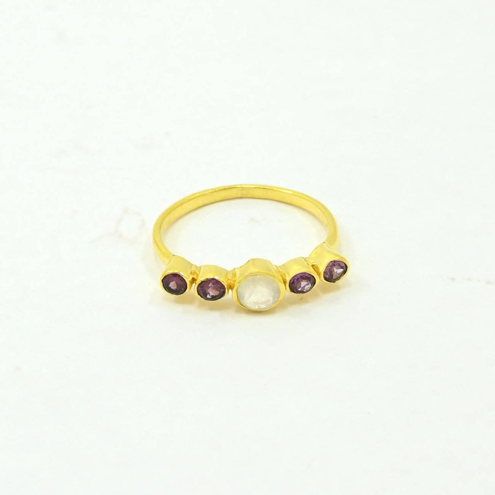 Cyrilla Ring Gold Silver - Rhodolite & Moonstone - Meadow Collectivering