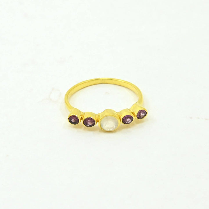 Cyrilla Ring Gold Silver - Rhodolite &amp; Moonstone - Meadow Collectivering