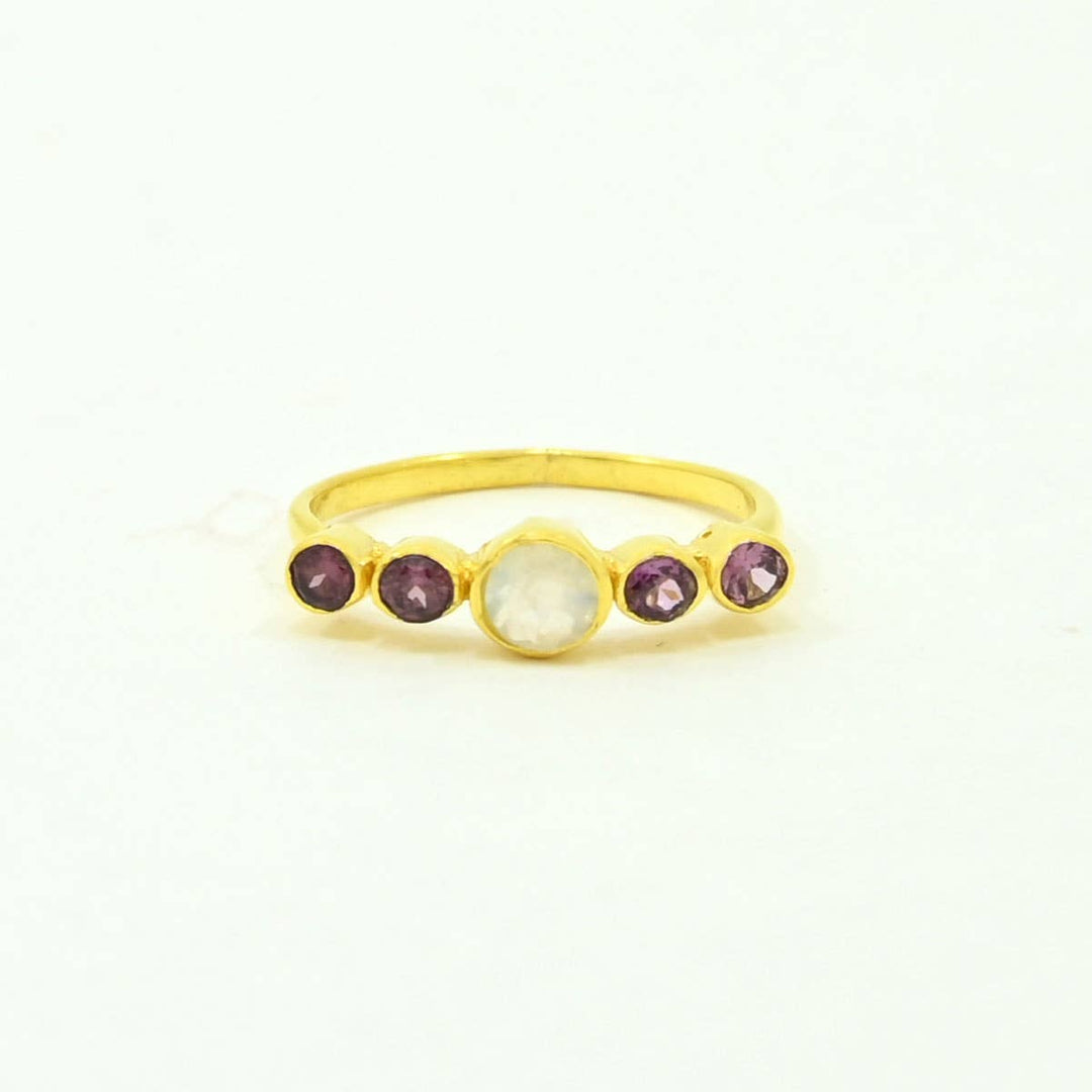 Cyrilla Ring Gold Silver - Rhodolite & Moonstone - Meadow Collectivering