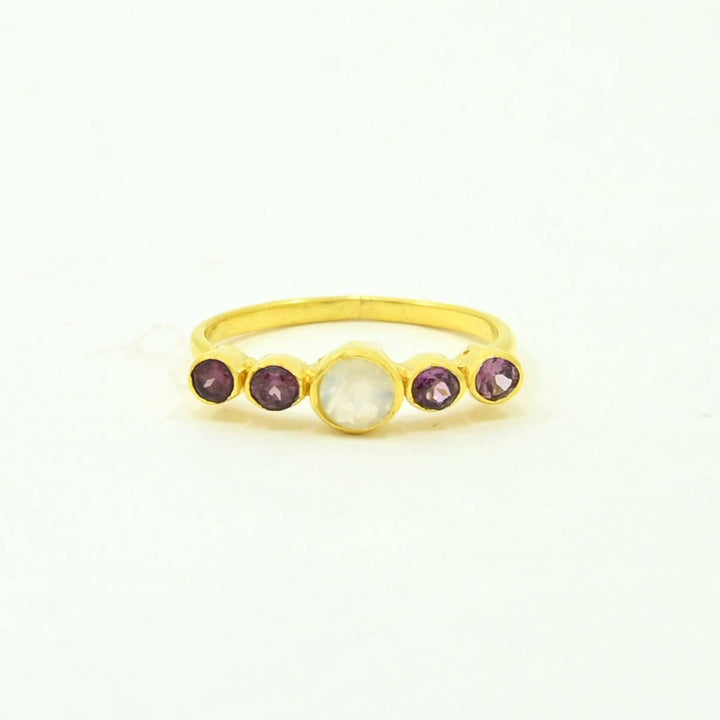 Cyrilla Ring Gold Silver - Rhodolite &amp; Moonstone - Meadow Collectivering