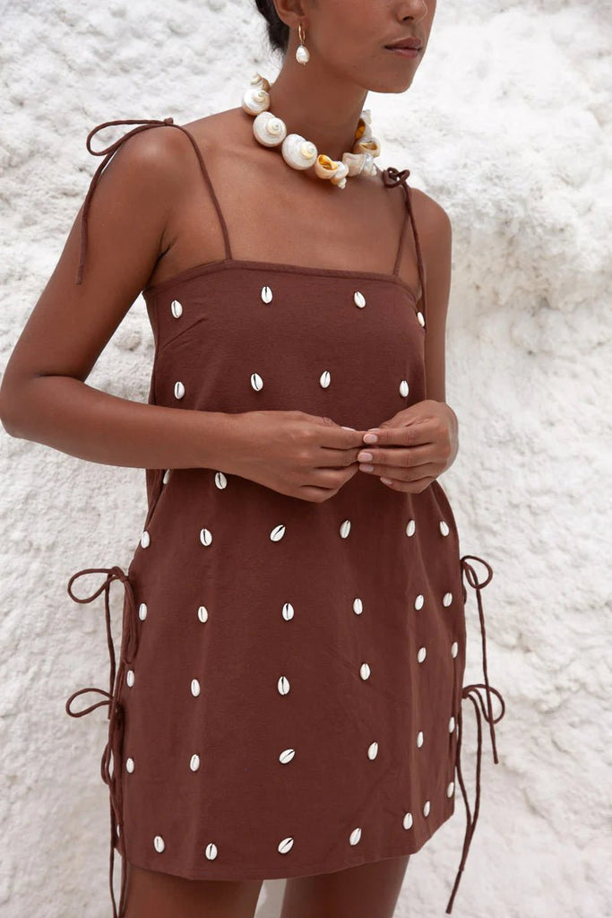 Dede Cowrie Shell Beaded Dress Xs